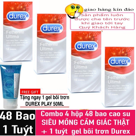 [COMBO] 4 hộp Bao cao su Durex Fetherlite Utima Siêu Mỏng 48 bao