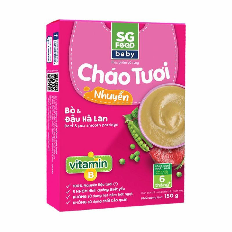 Cháo nhuyễn bò đậu hà lan SGFood 150gr (dành cho bé từ 6 tháng)