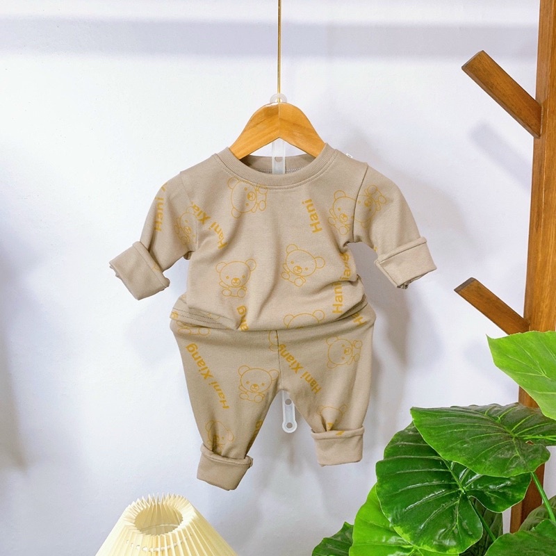 Bộ đồ body chất len tăm in hình gấu dày dặn bé trai và bé gái 8-18kg siêu hot Thu Đông 2022