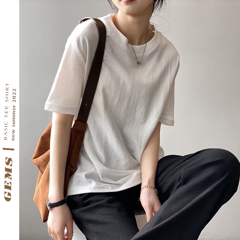 Áo thun nữ form rộng tay lỡ cổ tròn GEM basic, phông chất cotton thoáng mát mềm mại freesize