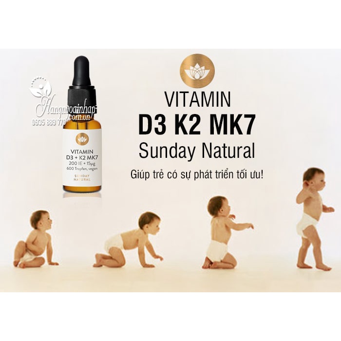 Vitamin tăng chiều cao D3 + K2 MK7 Sunday Natural 200 IE Đức