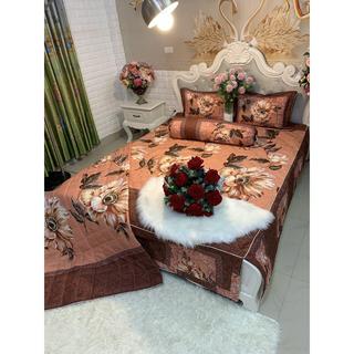 Bộ chăn ga trần bông -hoa trà nâu