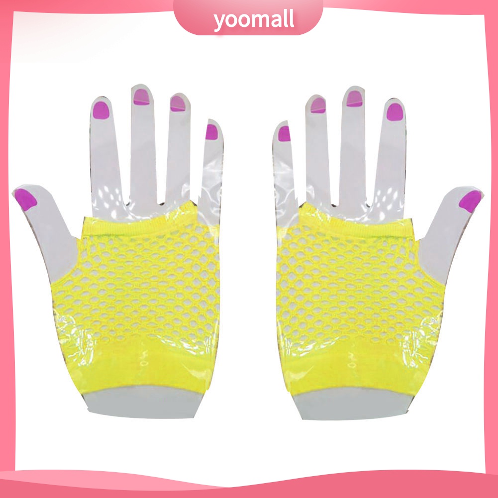 Yomall♡ Găng Tay Lưới Hở Ngón Màu Neon Phụ Kiện Cho Bữa Tiệc Đêm