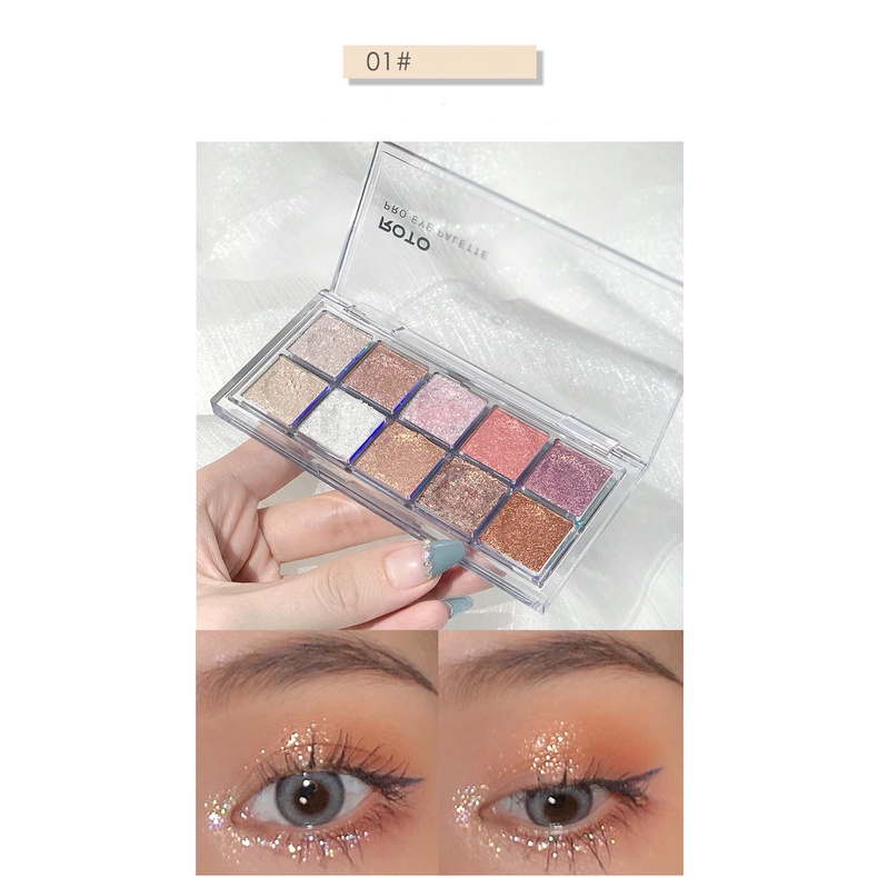 Bảng phấn mắt 10 ô ROTO - bám màu tốt, nhũ mịn, lên màu cực đẹp