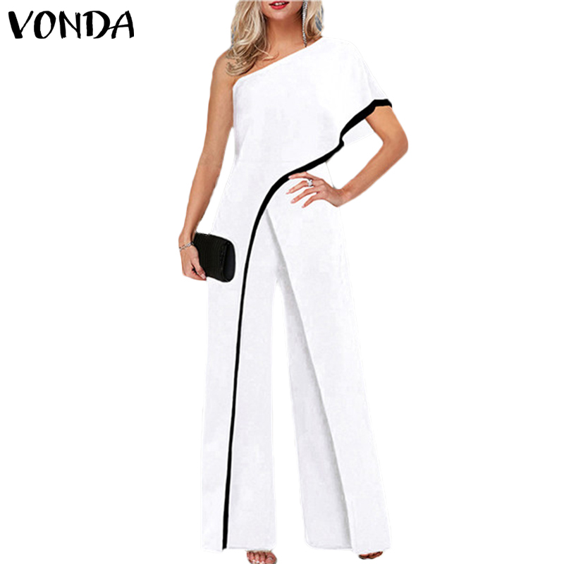 Áo liền quần VONDA lệch vai tay ngắn màu trơn thanh lịch dành cho nữ
