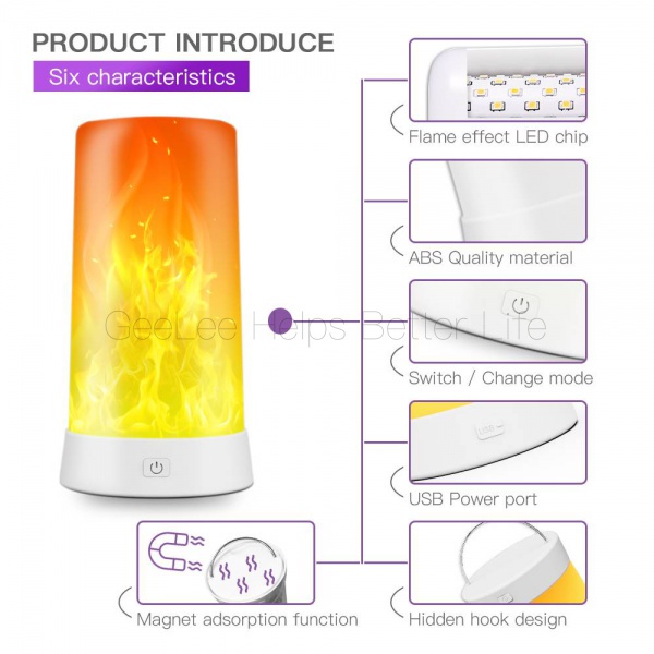 Đèn Led Tạo Hiệu Ứng Ngọn Lửa Giả 4 Chế Độ Sạc Usb