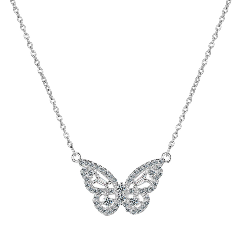 Vòng cổ Bạc Mặt Bướm Rỗng Đính Đá Pha Lê