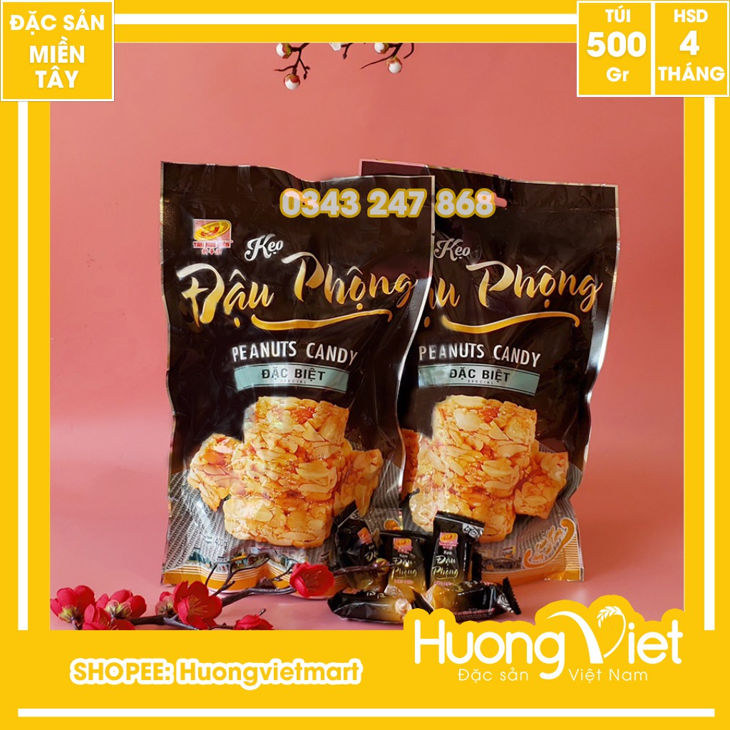 Kẹo đậu phộng đặc biệt Tân Huê Viên giòn ít ngọt 400gr, đặc sản kẹo thèo lèo miền tây Sóc Trăng