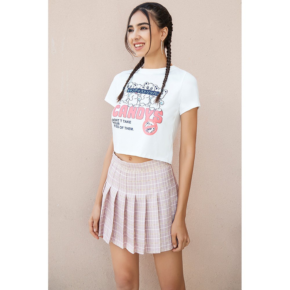 【Gợi ý từ KOL】Áo croptop Lovito in chữ thời trang L02003 (màu / trắng)