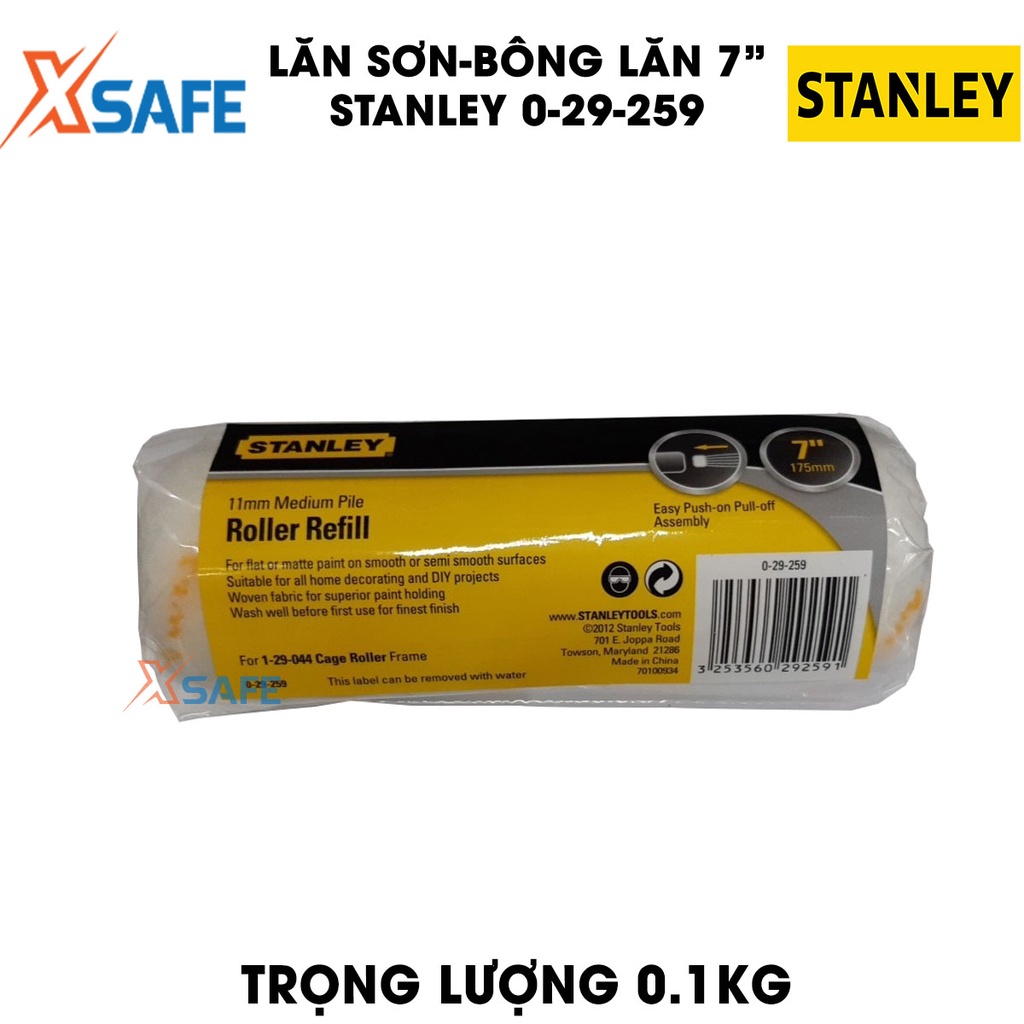 Bộ cán nối cọ và bông lăn sơn STANLEY 0-29-259 7 inch Lăn sơn nước màu trắng sọc vàng, bông mềm, độ thấm sơn cao