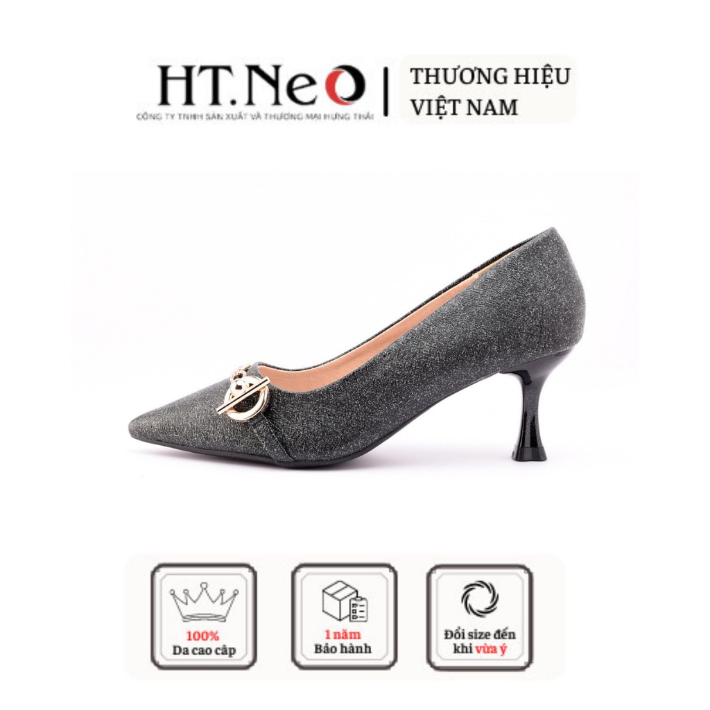 Giày cao gót HT.NEO thiết kế óng ánh bắt mắt, êm chân, khuy kim loại thanh lịch, chiều cao gót 5cm CS210