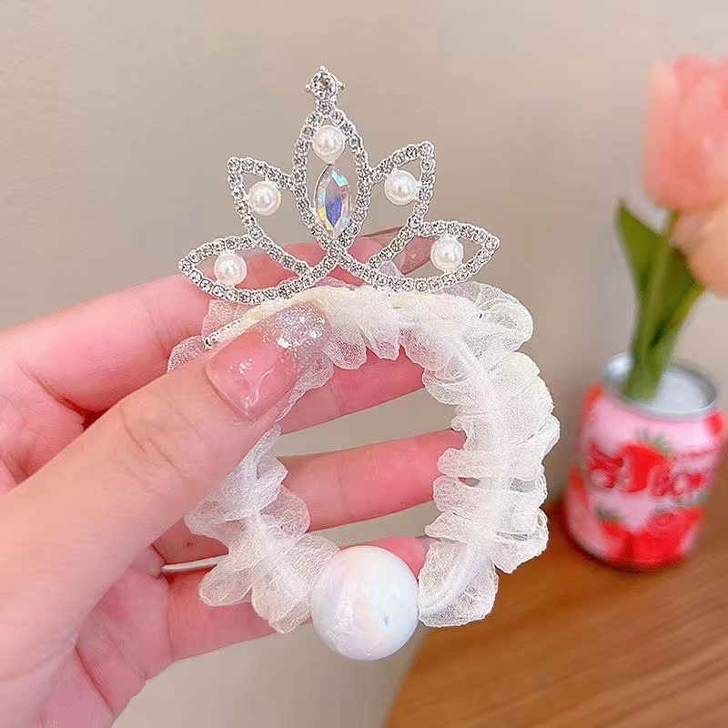 1 Dây Cột Tóc Hình Vương Miện Đính Ngọc Trai Ba Chiều Co Giãn Dễ Thương Dành Cho Bé Gái
