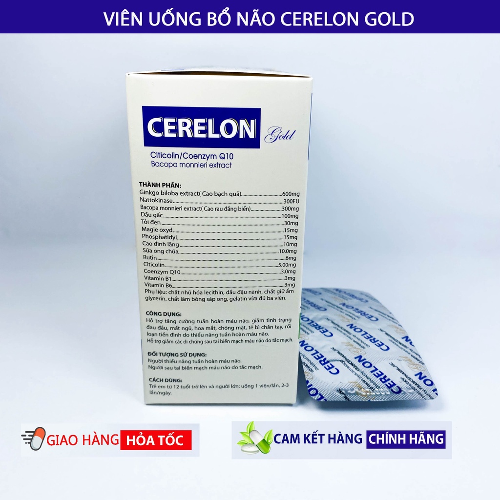 CERELON GOLD  Trắng - Giảm nhức đầu, hoa mắt, chóng mặt do rối loạn tiền đình - Hộp 100 viên