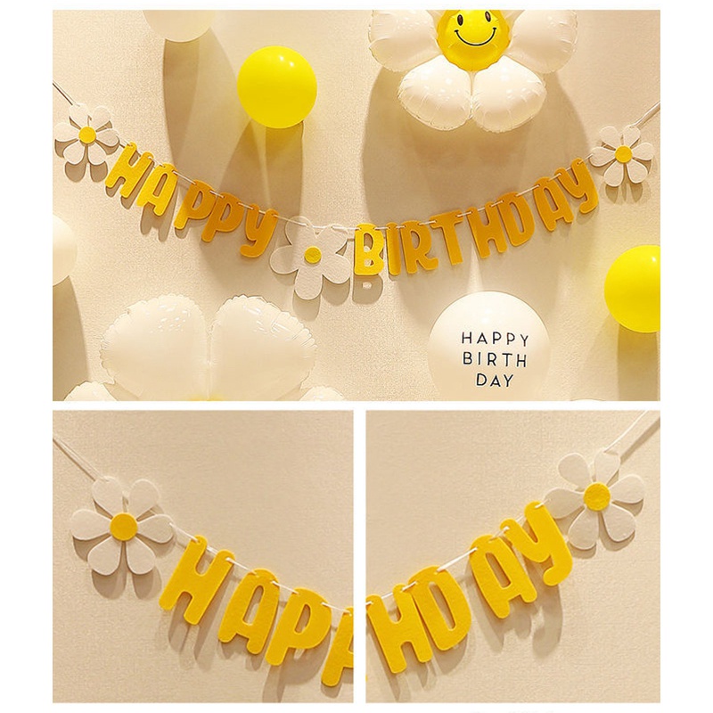 Dây Cờ Treo Tường Trang Trí Tiệc Sinh Nhật Họa Tiết Hoa Cúc Nhỏ Xinh