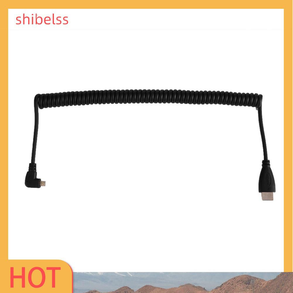 （ʚshibelss）Right Angled 90 Degree Micro HDMI to HDMI Cable Telescopic Spring HDMI Wire