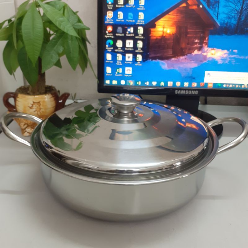 Nồi lẩu inox 3 đáy vung kính Vietcook đủ size 20, 22, 24, 26, 28, 30 cm sử dụng trên bếp từ cao cấp- bát lẩu inox