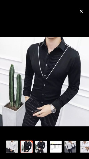 Sơ mi nam body ngực chữ V síp ly