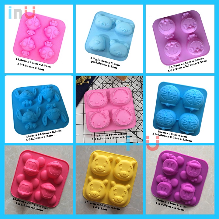 HCM - Khuôn silicon hoạt hình Doremon, mèo Kitty, chuột Mickey, gấu Pooh nướng bánh bông lan, làm rau câu pudding BSI