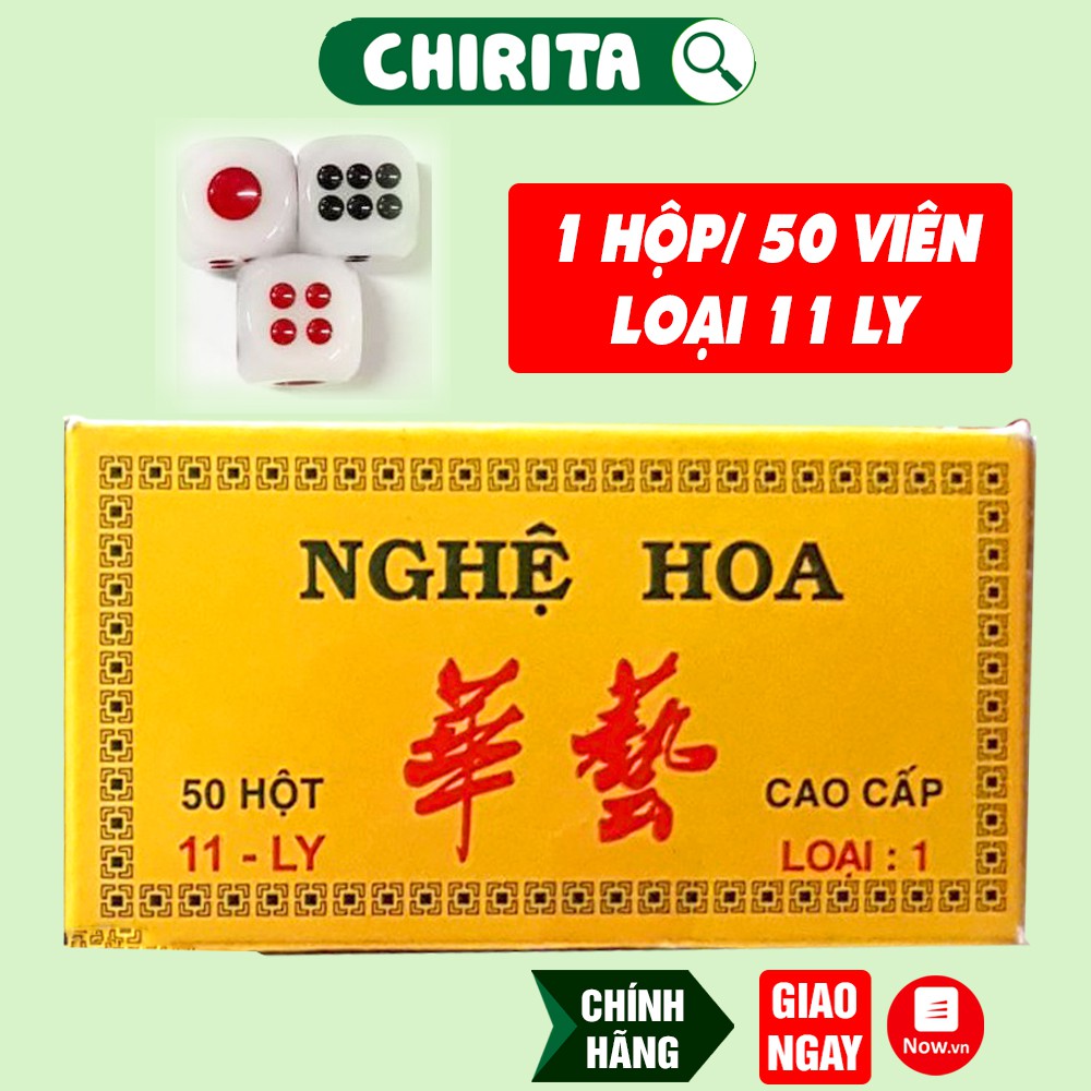 (1Hộp/ 50 Viên) Xí Ngầu Nghệ Hoa 11 LY Loại 1 Cao Cấp - Xúc Xắc Bầu Cua, Cờ Cá Ngựa, Cờ Tỷ Phú,... CHIRITA