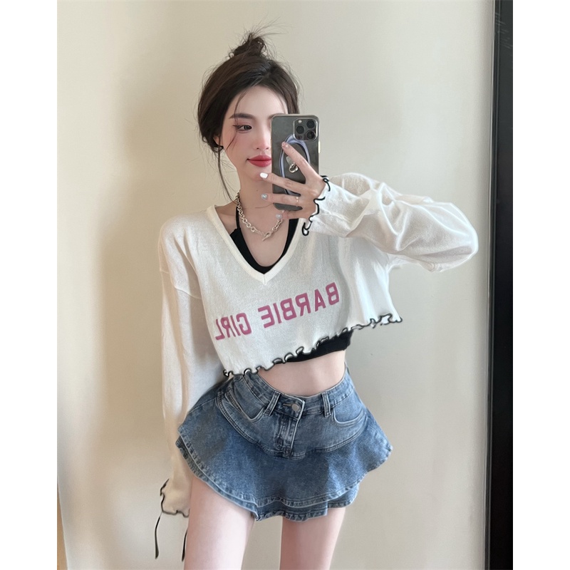 Bộ Áo Yếm + Áo Sơ Mi Chống Nắng + Quần Denim Eo Cao Dáng Chữ a Phong Cách Hàn Quốc Thời Trang Mùa Hè