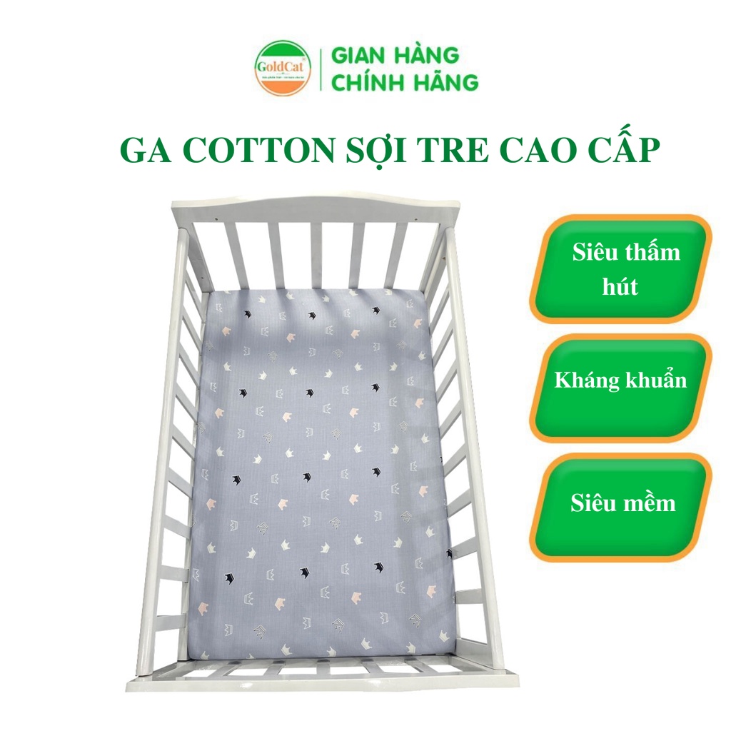 Ga Chun Bọc Đệm Cũi Cho Bé Goldcat Chất Liệu Cotton Sợi Tre Siêu Mềm Mịn, Bo Chun Ôm Đệm, Kích Thước Đa Dạng