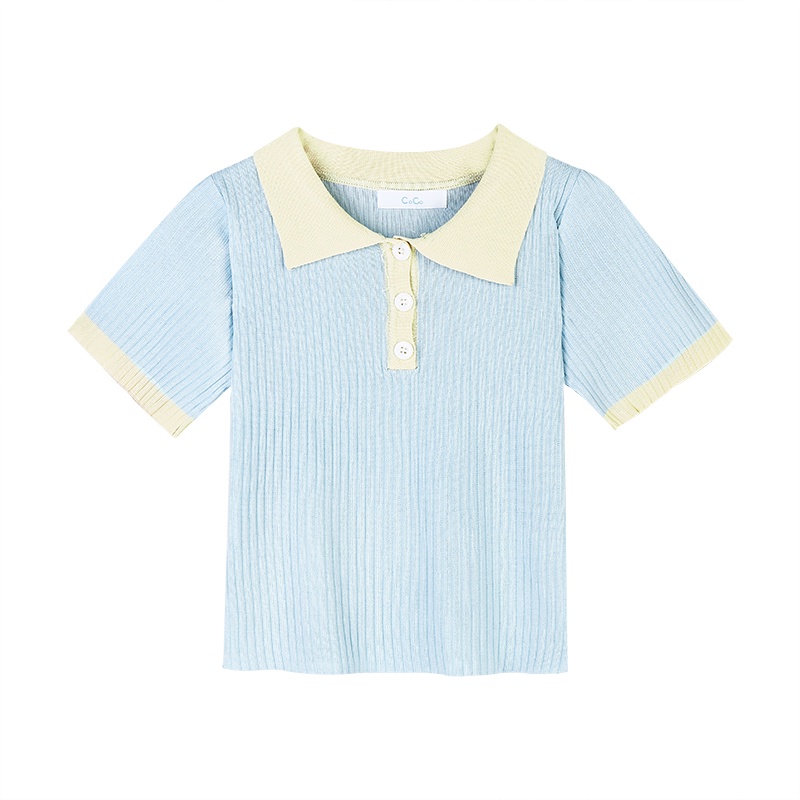 Áo dệt kim NRVP ngắn tay cổ bẻ thời trang phong cách