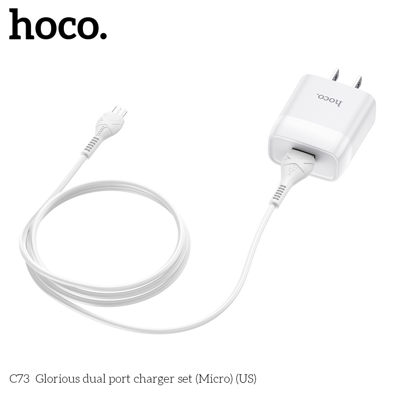 Bộ sạc Hoco C73  Micro-USB 2.4A có 2 cổng USB dành cho android: samsung oppo vivo xiami realme ..