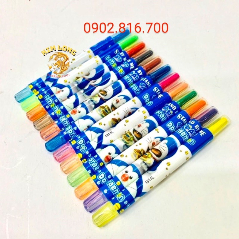 Bút sáp màu vặn 12 màu chống gãy cho bé hình Doremon - Kitty - Elsa - Mickey - Công chúa - xe Mc Queen