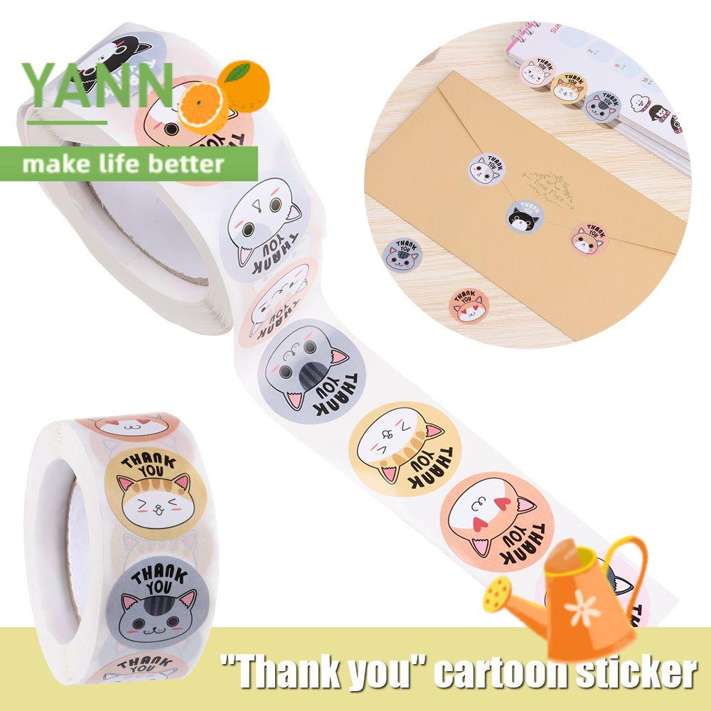 Cuộn 500 miếng dán in chữ Thank You hoạt hình đáng yêu trang trí hộp quà
