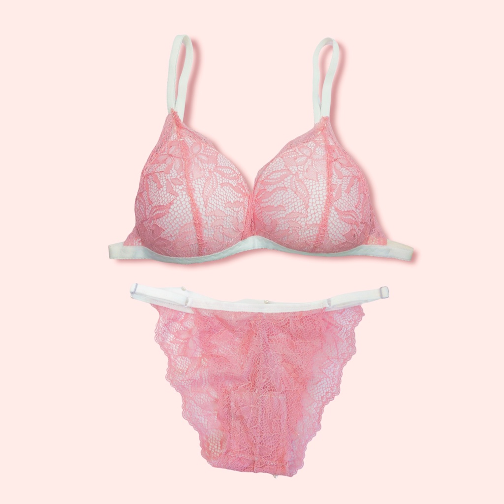 Bộ đồ lót nữ ren, bralette sexy không gọng mút mỏng Hồng (form lớn) SB05 [95's House]