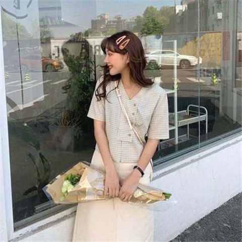 Áo sơ mi nữ sọc caro kiểu lạ mắt hàn quốc