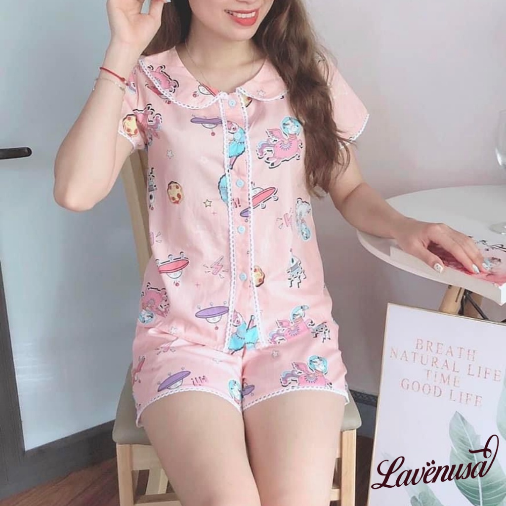 Đồ ngủ nữ Pyjama ngắn tay mùa hè thoáng mát siêu thấm hút LAVENUSA QA10
