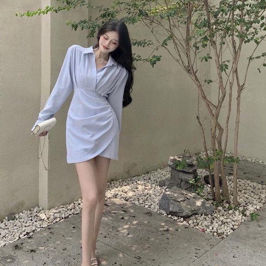 Đầm sơ mi MURIOKI tay dài thanh lịch thời trang công sở cho nữ