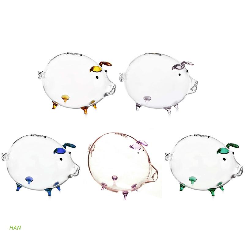 Ống heo tiết kiệm bằng thủy tinh trong suốt hình chú heo đáng yêu tiện dụng