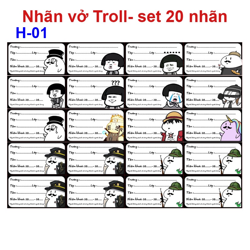 Nhãn vở Troll - đẹp đáng yêu 2 mẫu khác nhau