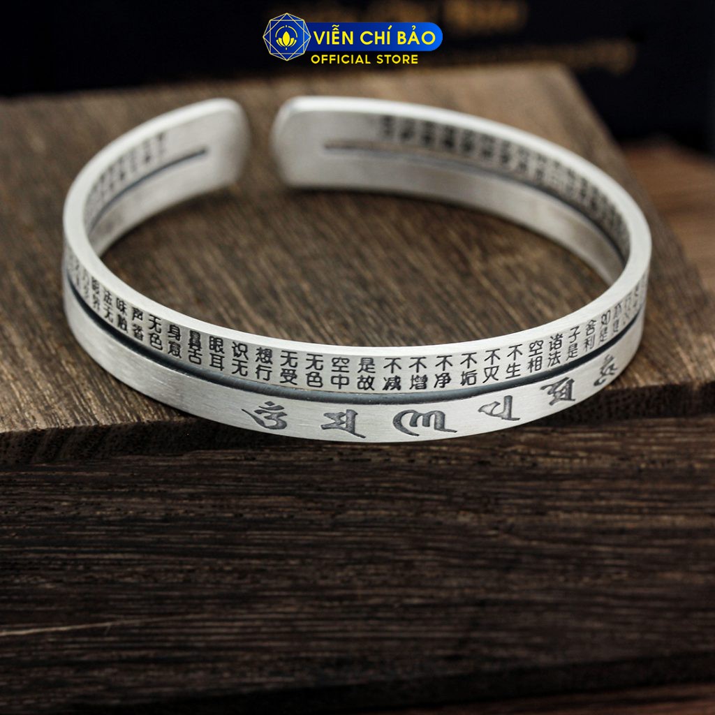 Lắc tay bạc nam nữ Bát nhã tâm kinh Lục tự chân ngôn chất liệu bạc Thái 925 thương hiệu Viễn Chí Bảo L100591