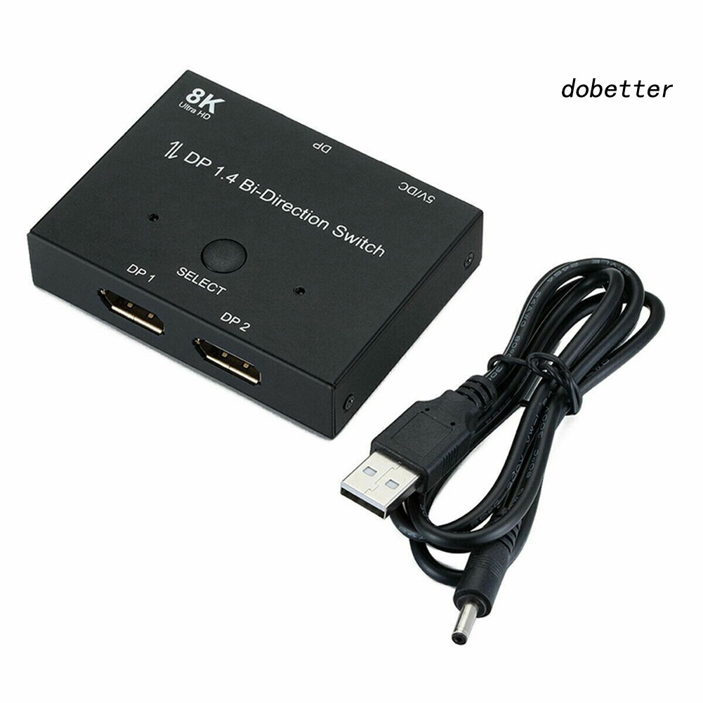 DOH_8K DP 1 In 2 Out Displayport Splitter Switch for HDTV Graphics Card Computer