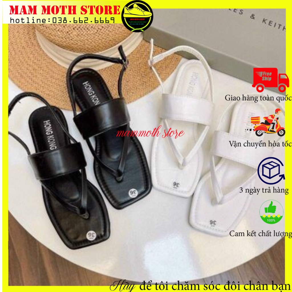 Dép xỏ ngón nữ, dép sandal đế bệt full size nữ đủ 2 màu đen trắng shop MAMMOTH