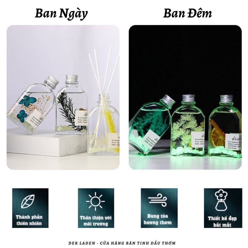 Tinh Dầu Thơm Phòng Phát Sáng Ban Đêm WIACHNN 100ml tặng kèm Que Gỗ Tự Khuếch Tán Hương Khử Mùi Không Khí