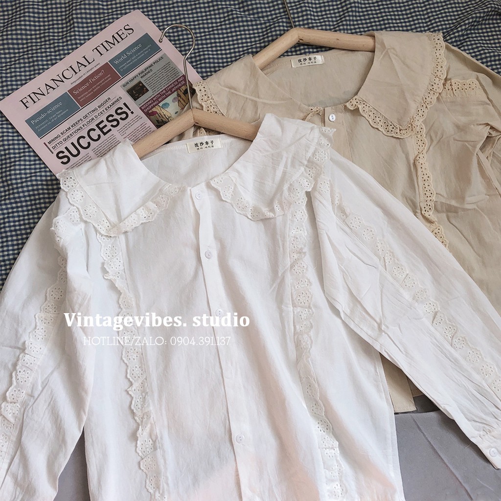 Áo babydoll cổ bèo viền ren tiểu thư Ulzzang (hàng QC) - Ảnh thật tự chụp 1000% | BigBuy360 - bigbuy360.vn