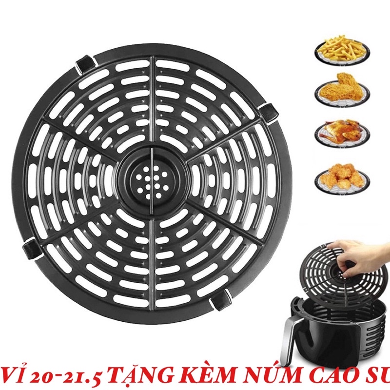 Vỉ nướng chống dính thay thế cho nồi chiên không dầu - Tặng kèm núm cao su cho vỉ 20-21.5cm