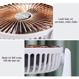 Quạt mini để bàn sạc pin tích điện 3 cấp độ thế hệ mới, Quạt để bàn mini xoay 120 độ kèm dây sạc USB an toàn tiện lợi