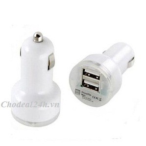 Sạc xe hơi 2 cổng USB - Cho Deal 24h (Trắng)