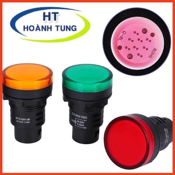 Đèn led AD16-30DS phi 30mm báo pha 220vac màu đỏ, vàng, xanh lá gắn tủ điện