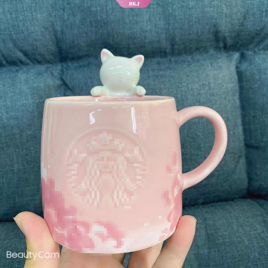 Starbucks Cốc Sứ Uống Cà Phê 2021 Họa Tiết Mèo Và Hoa Anh Đào Dễ Thương