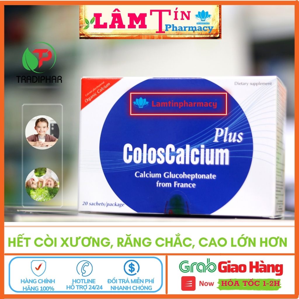 Coloscalcium  Bổ sung calci hữu cơ vitamin K2, D3. Tăng cường hấp thu canxi, phát triển chiều cao tối đa ( Hộp 20 gói )