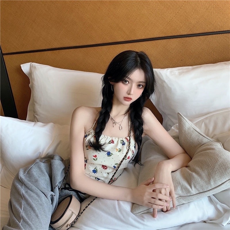 Áo hai dây Nữ Cộc Tay In Hoa Thời Trang