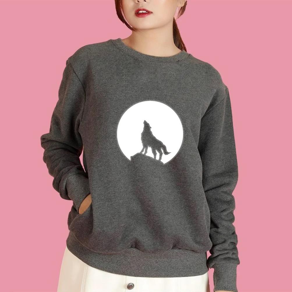 [Khai Trương] Áo Sweater nỉ/Áo nỉ Ulzzang phản quang unisex dài tay - Sói Mặt Trăng (AS20)