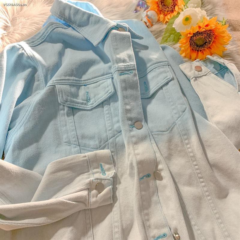 Áo Khoác Denim Dáng Rộng Màu Nhuộm Gradient Phong Cách Retro Mỹ Thời Trang Xuân Thu Cho Nữ