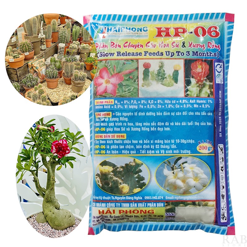 Phân bón cho hoa sứ và xương rồng, mau ra hoa, màu sắc đẹp, gói 200g - rabstore